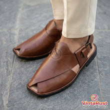 Load image into Gallery viewer, Handmade Comfortable Brown Leather Peshawari Sandals