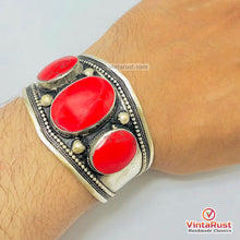 Load image into Gallery viewer, Coral Stones Handmade Adjustable Cuff Bracelet