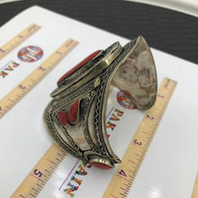 Load image into Gallery viewer, Coral Stone Ethnic Tribal Cuff Bracelet