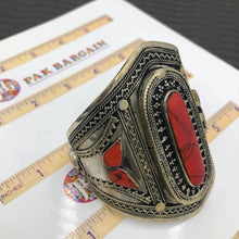 Load image into Gallery viewer, Coral Stone Ethnic Tribal Cuff Bracelet