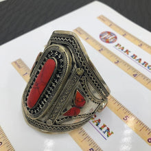 Load image into Gallery viewer, Coral Stone Ethnic Tribal Cuff Bracelet