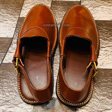 Load image into Gallery viewer, Dark Shiny Brown Leather Peshawari Chappal