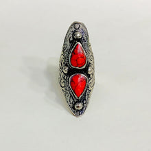 Load image into Gallery viewer, Ethnic Handmade Dual Red Stone Ring