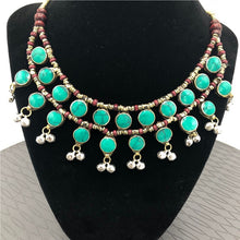 Load image into Gallery viewer, Ethnic Stone Necklace With Dangling Bells