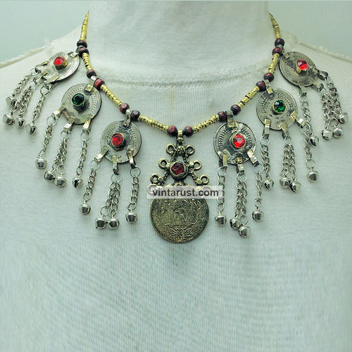 Ethnic Tribal Necklace With Vintage Coins