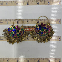 Load image into Gallery viewer, Golden Glass Stones Tribal Earrings