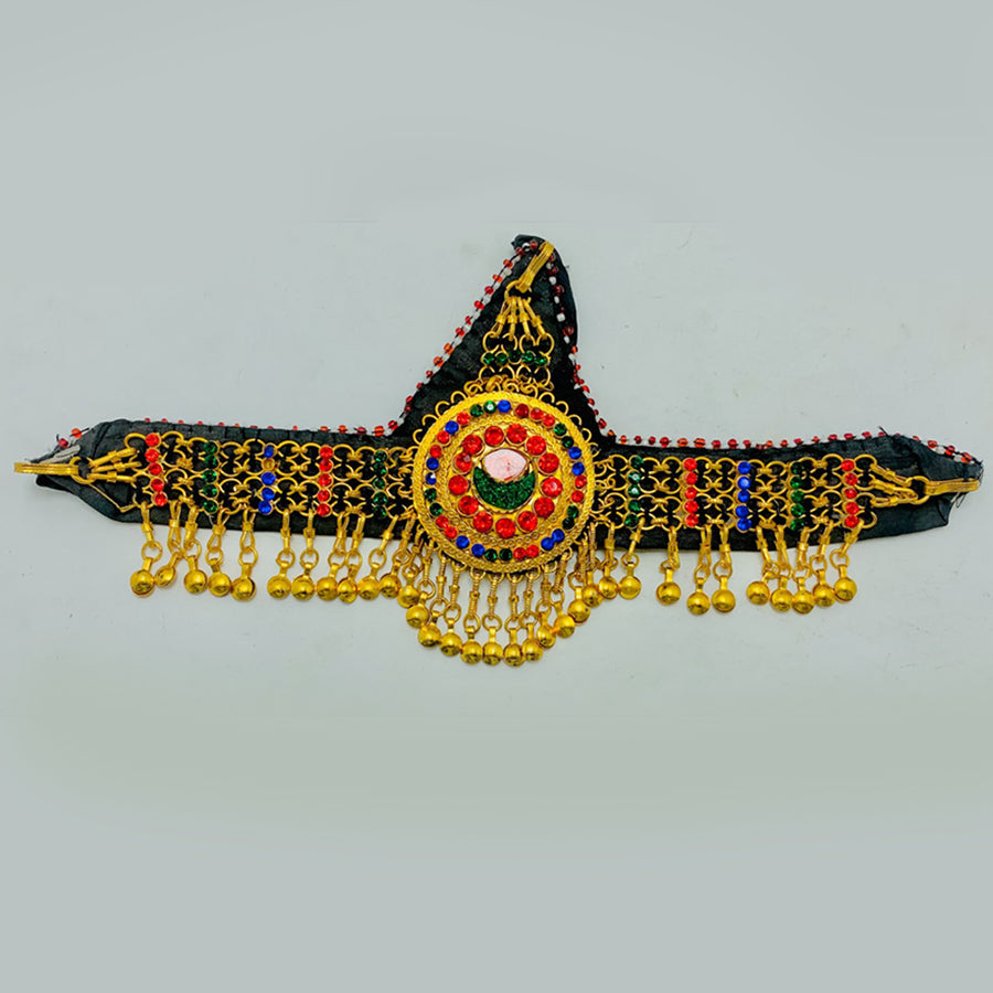 Golden Matha Patti With Multicolor Glass Stones – Vintarust display picture 2