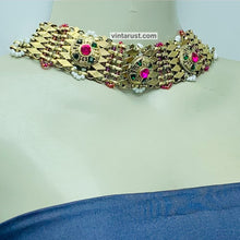 Load image into Gallery viewer, Golden Metal Collar Choker Necklace With Multicolor Stones