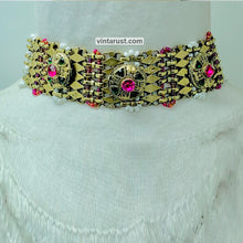 Load image into Gallery viewer, Golden Metal Collar Choker Necklace With Multicolor Stones