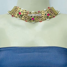 Load image into Gallery viewer, Golden Metal Collar Choker Necklace With Multicolor Stones