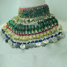 Load image into Gallery viewer, Green Glass Stone Ethnic Necklace With Coins
