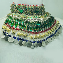 Load image into Gallery viewer, Green Glass Stone Ethnic Necklace With Coins