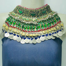 Load image into Gallery viewer, Green Glass Stone Ethnic Necklace With Coins