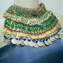 Load image into Gallery viewer, Green Glass Stone Ethnic Necklace With Coins