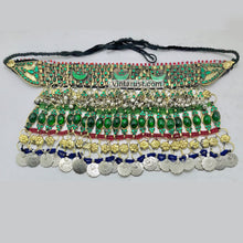 Load image into Gallery viewer, Green Glass Stone Ethnic Necklace With Coins