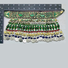 Load image into Gallery viewer, Green Glass Stone Ethnic Necklace With Coins