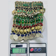 Load image into Gallery viewer, Green Glass Stone Ethnic Necklace With Coins