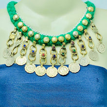 Load image into Gallery viewer, Green Vintage Coins Choker Necklace