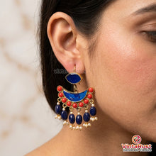 Load image into Gallery viewer, Gypsy Style Blue and Red Dangling Statement Earrings