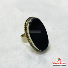 Load image into Gallery viewer, Handcrafted Black Gemstone Statement Silver Ring