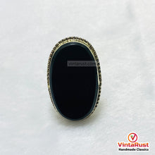 Load image into Gallery viewer, Handcrafted Black Gemstone Statement Silver Ring