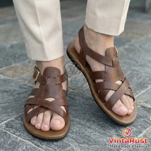 Load image into Gallery viewer, Handcrafted Brown Leather Gladiator Sandals