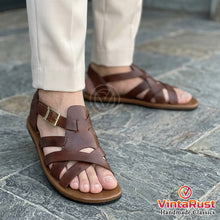 Load image into Gallery viewer, Handcrafted Brown Leather Gladiator Sandals