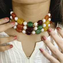 Load image into Gallery viewer, Handcrafted Colorful Stones and Pearls Choker Necklace