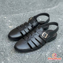 Load image into Gallery viewer, Men's Black Genuine Leather Fisherman Sandals