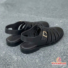 Load image into Gallery viewer, Men's Black Genuine Leather Fisherman Sandals