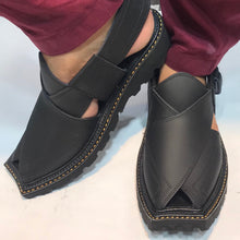 Load image into Gallery viewer, Black Leather Handmade Peshawari Chappal