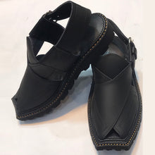 Load image into Gallery viewer, Black Leather Handmade Peshawari Chappal