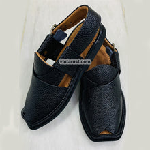Load image into Gallery viewer, Handmade Black Textured Peshawari Chappal
