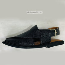 Load image into Gallery viewer, Handmade Black Textured Peshawari Chappal