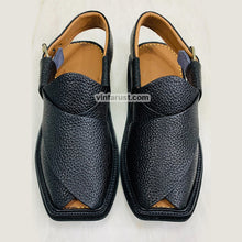 Load image into Gallery viewer, Handmade Black Textured Peshawari Chappal