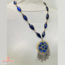 Load image into Gallery viewer, Handmade Blue Glass Stone Tassel Statement Necklace