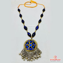 Load image into Gallery viewer, Handmade Blue Glass Stone Tassel Statement Necklace