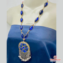 Load image into Gallery viewer, Handmade Blue Glass Stone Tassel Statement Necklace