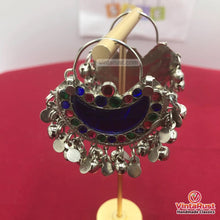 Load image into Gallery viewer, Blue Kuchi Bali Earrings With Small Silver Bells