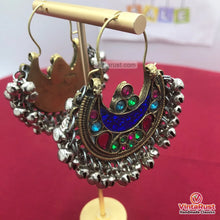 Load image into Gallery viewer, Blue Kuchi Bali Earrings With Small Silver Bells