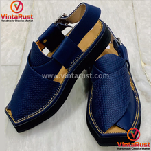 Load image into Gallery viewer, Handmade Blue Leather Peshawari Men's Chappal