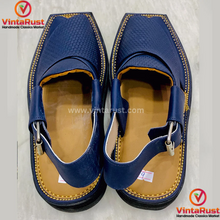 Load image into Gallery viewer, Handmade Blue Leather Peshawari Men's Chappal