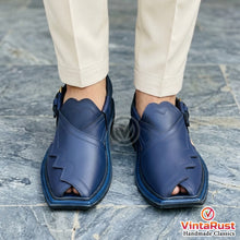 Load image into Gallery viewer, Blue Handmade Traditional Peshawar Men's Chappal