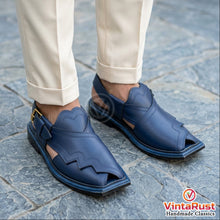 Load image into Gallery viewer, Blue Handmade Traditional Peshawar Men's Chappal