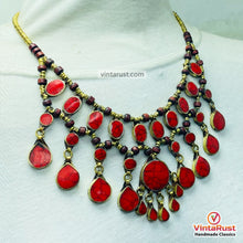 Load image into Gallery viewer, Handmade Bohemian Red Stone Bib Necklace