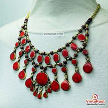 Load image into Gallery viewer, Handmade Bohemian Red Stone Bib Necklace