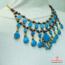 Load image into Gallery viewer, Handmade Bohemian Turquoise Wood Beaded Bib Necklace