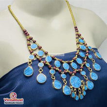 Load image into Gallery viewer, Handmade Bohemian Turquoise Wood Beaded Bib Necklace