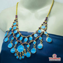 Load image into Gallery viewer, Handmade Bohemian Turquoise Wood Beaded Bib Necklace