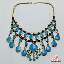 Load image into Gallery viewer, Handmade Bohemian Turquoise Wood Beaded Bib Necklace